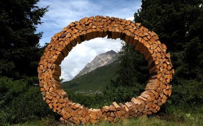 Letter "O" made from pieces of chopped wood