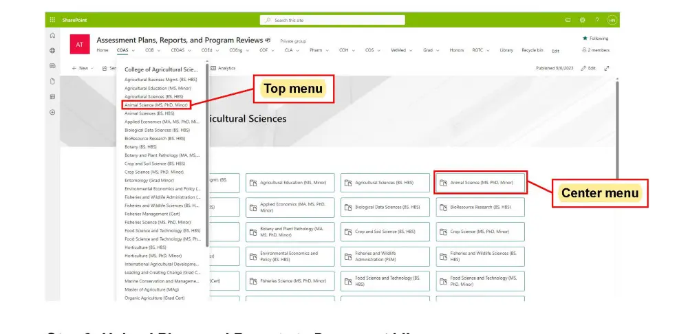 Page two sharepoint screen shot